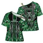 Aotearoa Ngati Maniapoto Cross Shoulder Shirt Maori Tribal Green Paua Shell Pattern