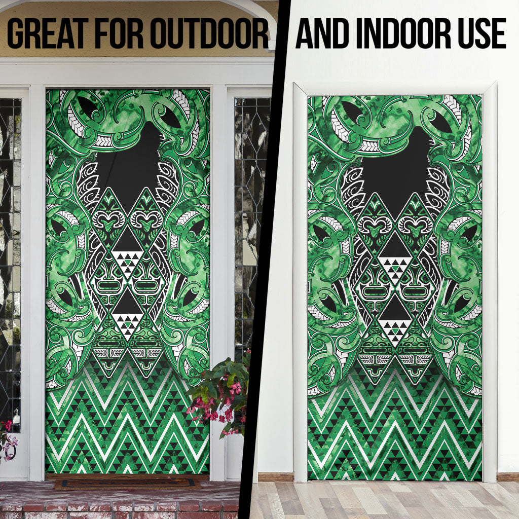 Aotearoa Ngati Maniapoto Door Cover Maori Tribal Green Paua Shell Pattern