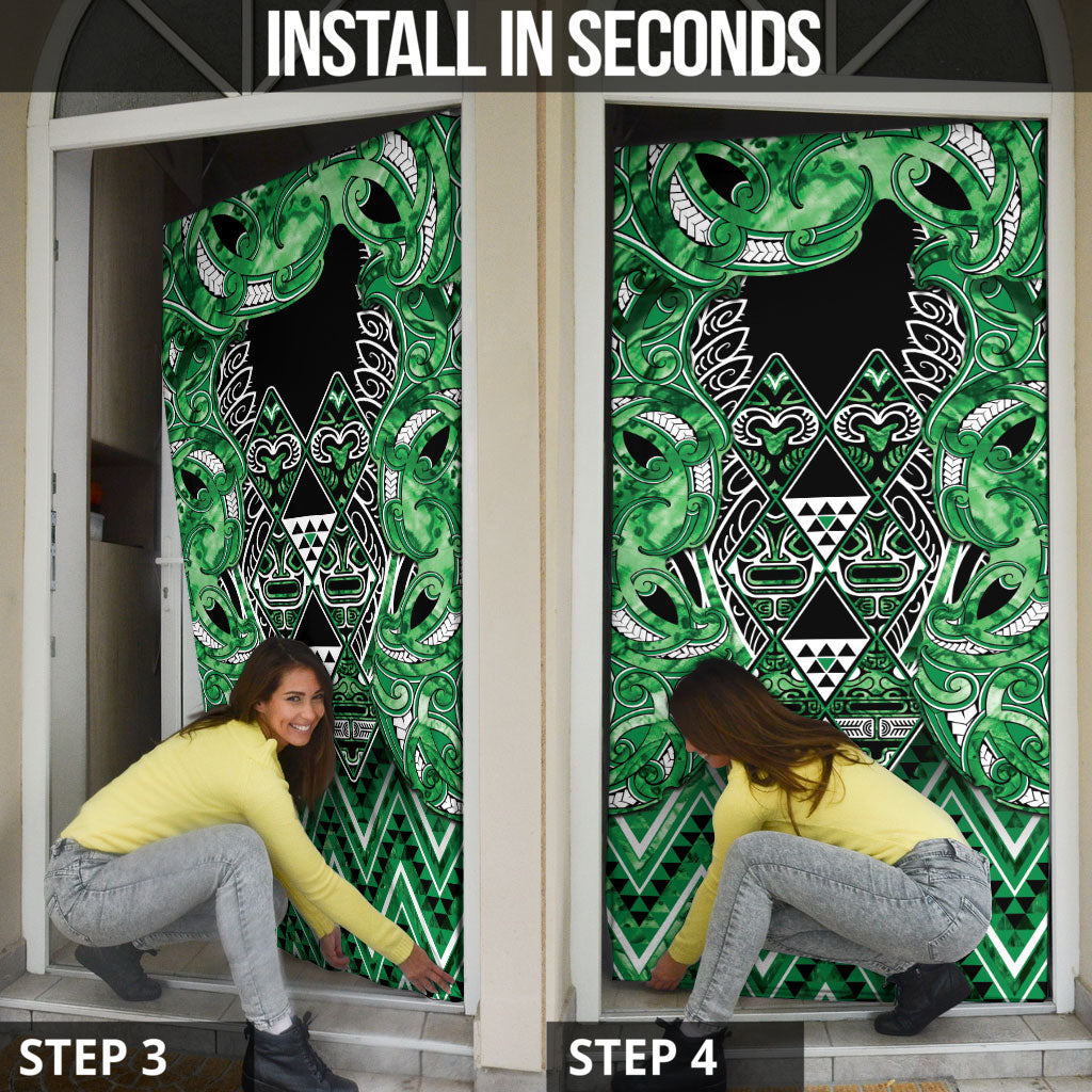 Aotearoa Ngati Maniapoto Door Cover Maori Tribal Green Paua Shell Pattern