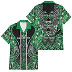 Aotearoa Ngati Maniapoto Family Matching Off The Shoulder Long Sleeve Dress and Hawaiian Shirt Maori Tribal Green Paua Shell Pattern