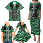 Aotearoa Ngati Maniapoto Family Matching Puletasi and Hawaiian Shirt Maori Tribal Green Paua Shell Pattern
