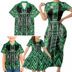 Aotearoa Ngati Maniapoto Family Matching Short Sleeve Bodycon Dress and Hawaiian Shirt Maori Tribal Green Paua Shell Pattern