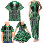 Aotearoa Ngati Maniapoto Family Matching Tank Maxi Dress and Hawaiian Shirt Maori Tribal Green Paua Shell Pattern