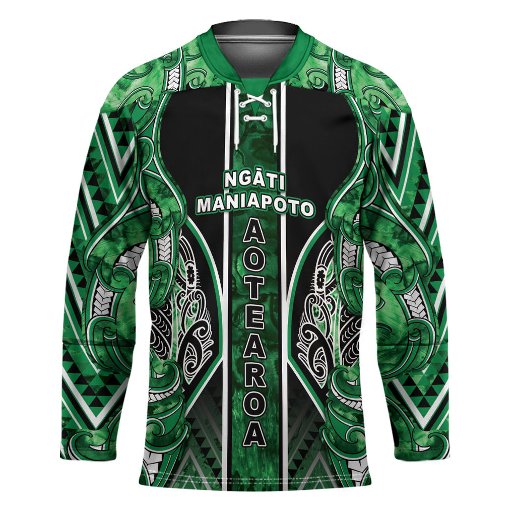 Aotearoa Ngati Maniapoto Hockey Jersey Maori Tribal Green Paua Shell Pattern