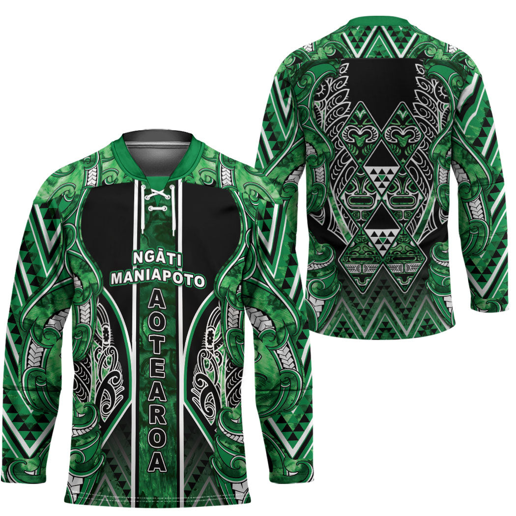Aotearoa Ngati Maniapoto Hockey Jersey Maori Tribal Green Paua Shell Pattern