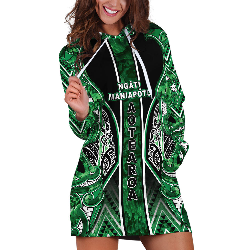 Aotearoa Ngati Maniapoto Hoodie Dress Maori Tribal Green Paua Shell Pattern