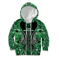 Aotearoa Ngati Maniapoto Kid Hoodie Maori Tribal Green Paua Shell Pattern