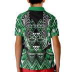 Aotearoa Ngati Maniapoto Kid Polo Shirt Maori Tribal Green Paua Shell Pattern