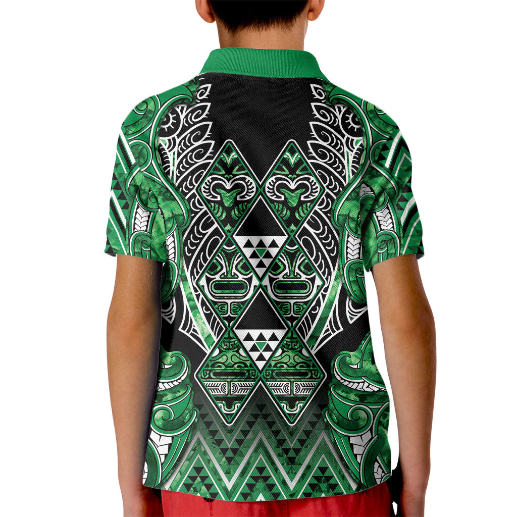Aotearoa Ngati Maniapoto Kid Polo Shirt Maori Tribal Green Paua Shell Pattern
