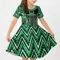 Aotearoa Ngati Maniapoto Kid Short Sleeve Dress Maori Tribal Green Paua Shell Pattern