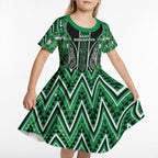 Aotearoa Ngati Maniapoto Kid Short Sleeve Dress Maori Tribal Green Paua Shell Pattern