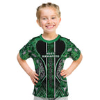 Aotearoa Ngati Maniapoto Kid T Shirt Maori Tribal Green Paua Shell Pattern