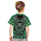 Aotearoa Ngati Maniapoto Kid T Shirt Maori Tribal Green Paua Shell Pattern