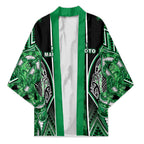 Aotearoa Ngati Maniapoto Kimono Maori Tribal Green Paua Shell Pattern