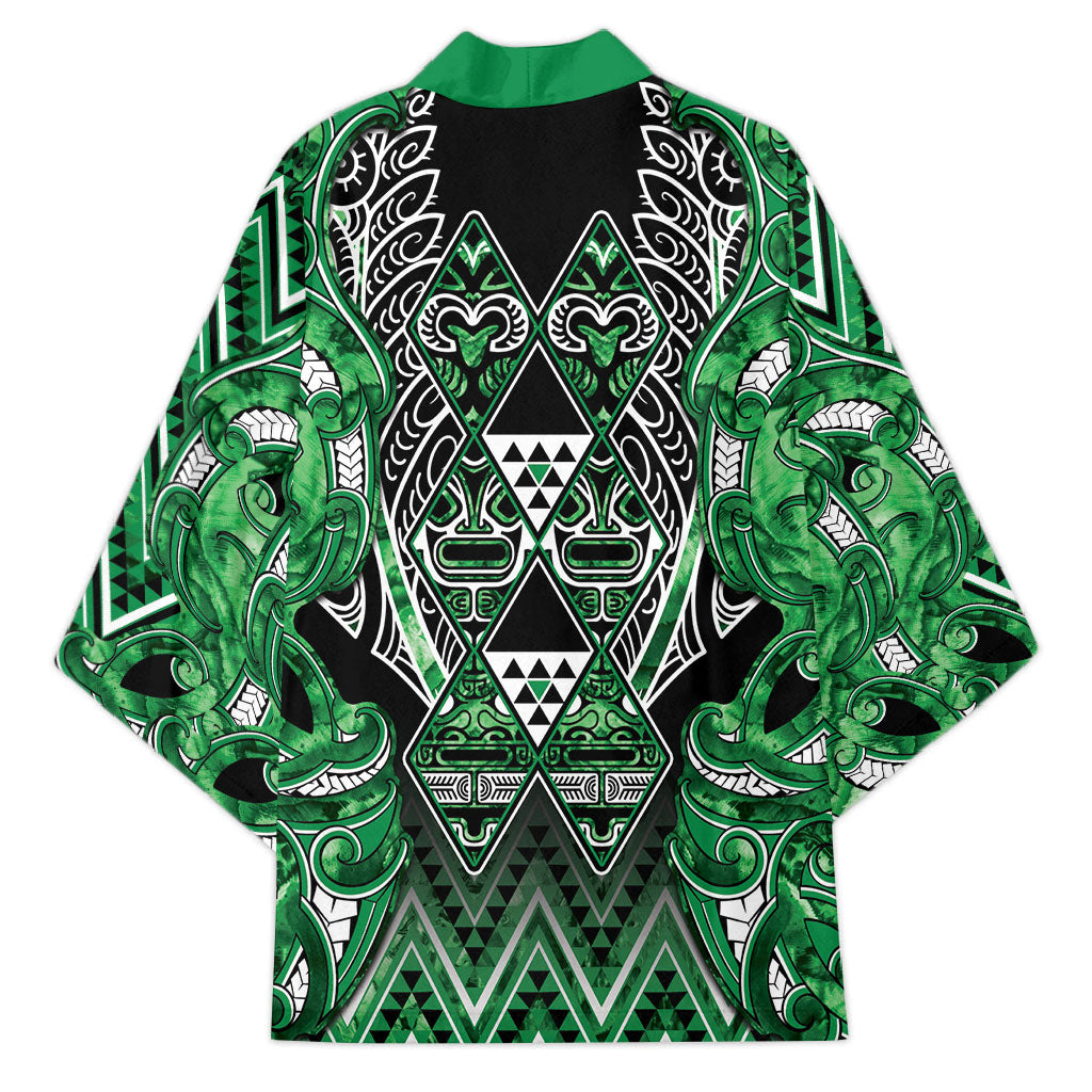 Aotearoa Ngati Maniapoto Kimono Maori Tribal Green Paua Shell Pattern