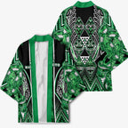 Aotearoa Ngati Maniapoto Kimono Maori Tribal Green Paua Shell Pattern