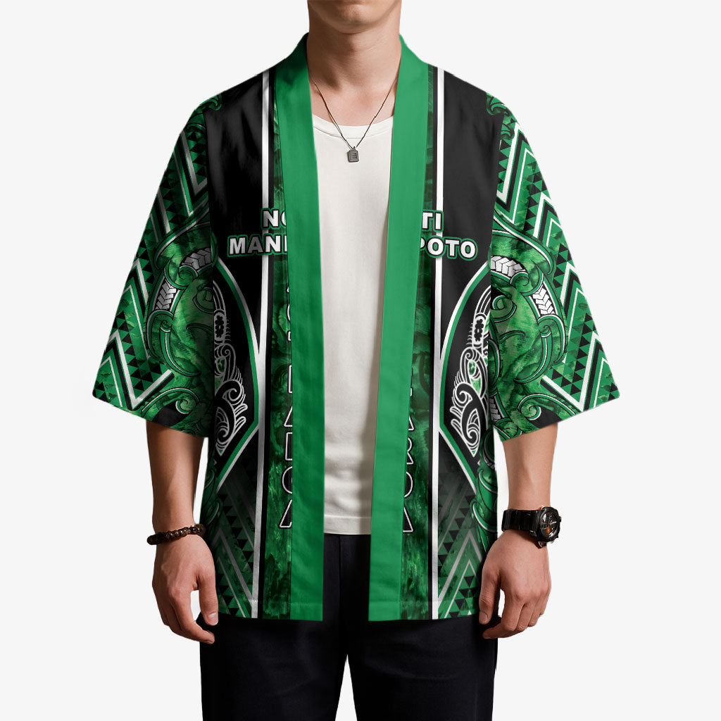 Aotearoa Ngati Maniapoto Kimono Maori Tribal Green Paua Shell Pattern