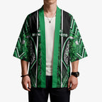 Aotearoa Ngati Maniapoto Kimono Maori Tribal Green Paua Shell Pattern