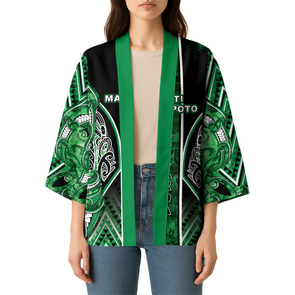 Aotearoa Ngati Maniapoto Kimono Maori Tribal Green Paua Shell Pattern