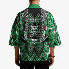 Aotearoa Ngati Maniapoto Kimono Maori Tribal Green Paua Shell Pattern
