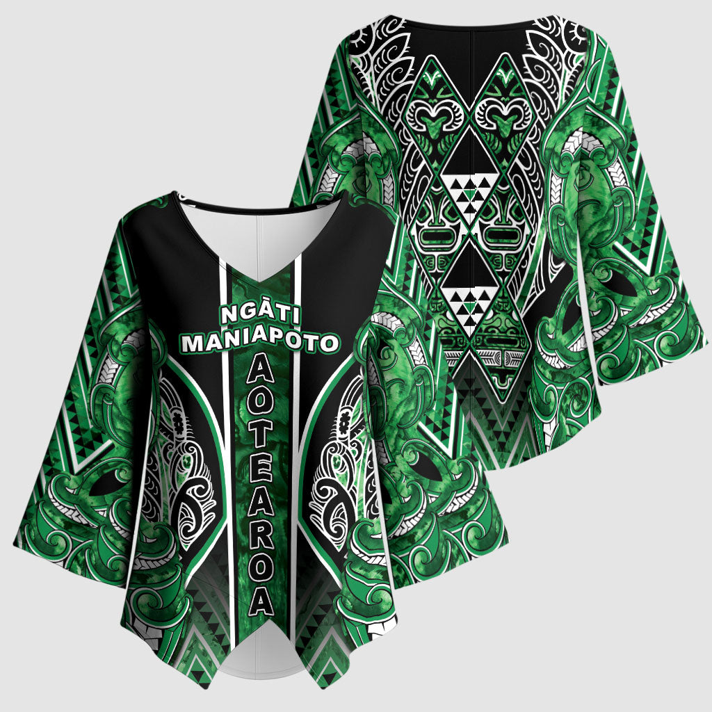Aotearoa Ngati Maniapoto Kimono Sleeve Blouse Maori Tribal Green Paua Shell Pattern