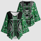 Aotearoa Ngati Maniapoto Kimono Sleeve Blouse Maori Tribal Green Paua Shell Pattern