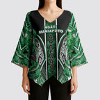 Aotearoa Ngati Maniapoto Kimono Sleeve Blouse Maori Tribal Green Paua Shell Pattern
