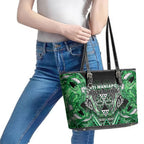 Aotearoa Ngati Maniapoto Leather Tote Bag Maori Tribal Green Paua Shell Pattern