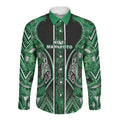 Aotearoa Ngati Maniapoto Long Sleeve Button Shirt Maori Tribal Green Paua Shell Pattern