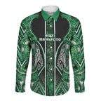 Aotearoa Ngati Maniapoto Long Sleeve Button Shirt Maori Tribal Green Paua Shell Pattern