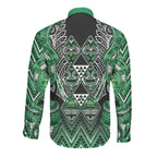 Aotearoa Ngati Maniapoto Long Sleeve Button Shirt Maori Tribal Green Paua Shell Pattern