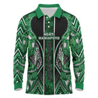 Aotearoa Ngati Maniapoto Long Sleeve Polo Shirt Maori Tribal Green Paua Shell Pattern