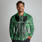 Aotearoa Ngati Maniapoto Long Sleeve Polo Shirt Maori Tribal Green Paua Shell Pattern