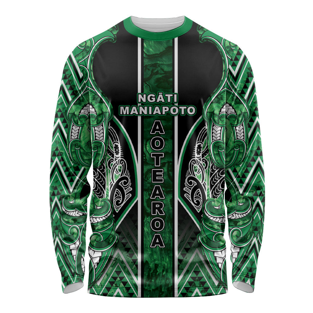 Aotearoa Ngati Maniapoto Long Sleeve Shirt Maori Tribal Green Paua Shell Pattern
