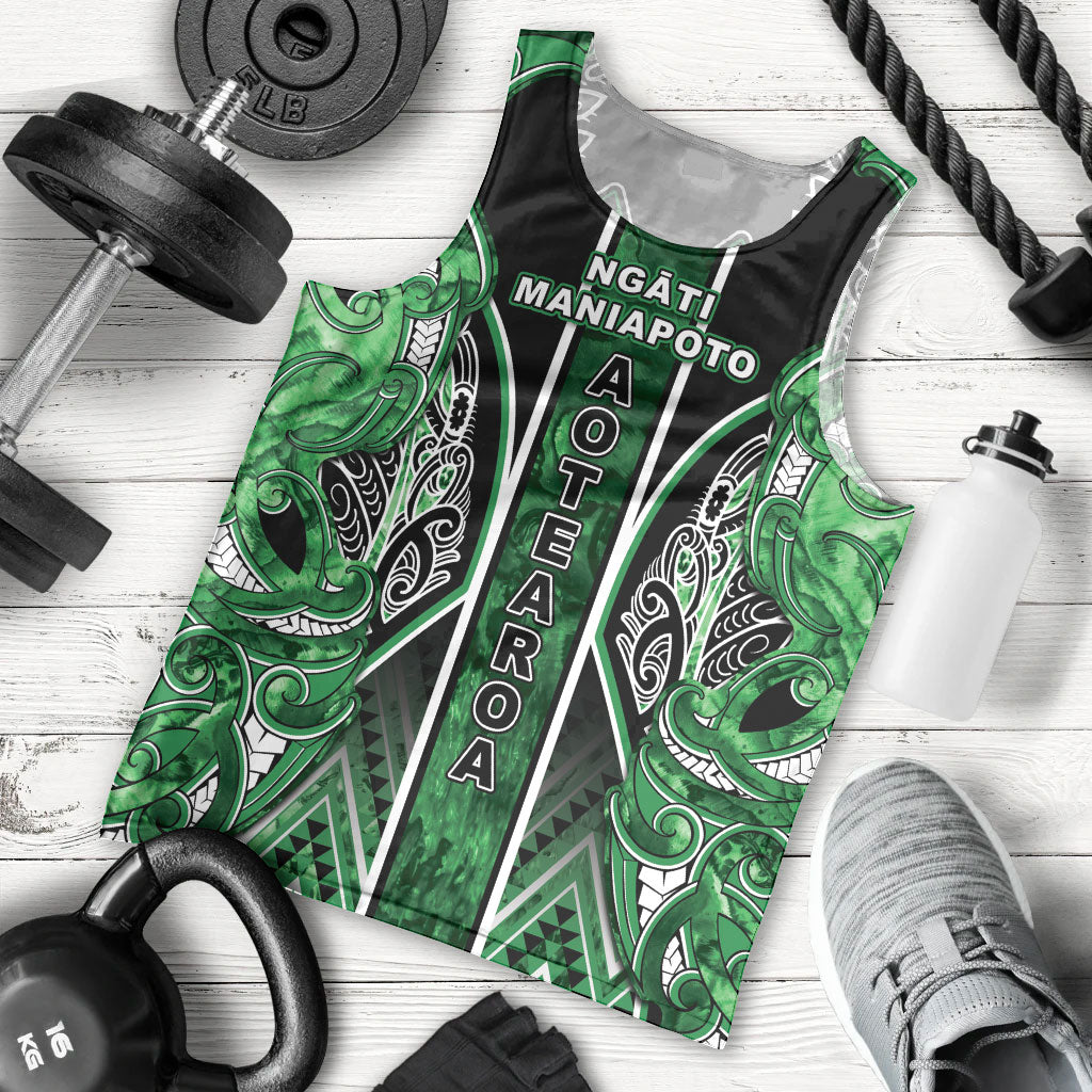 Aotearoa Ngati Maniapoto Men Tank Top Maori Tribal Green Paua Shell Pattern