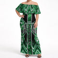 Aotearoa Ngati Maniapoto Off Shoulder Maxi Dress Maori Tribal Green Paua Shell Pattern