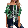 Aotearoa Ngati Maniapoto Off Shoulder Wrap Waist Top Maori Tribal Green Paua Shell Pattern