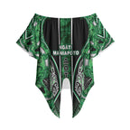 Aotearoa Ngati Maniapoto Off Shoulder Wrap Waist Top Maori Tribal Green Paua Shell Pattern