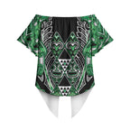 Aotearoa Ngati Maniapoto Off Shoulder Wrap Waist Top Maori Tribal Green Paua Shell Pattern