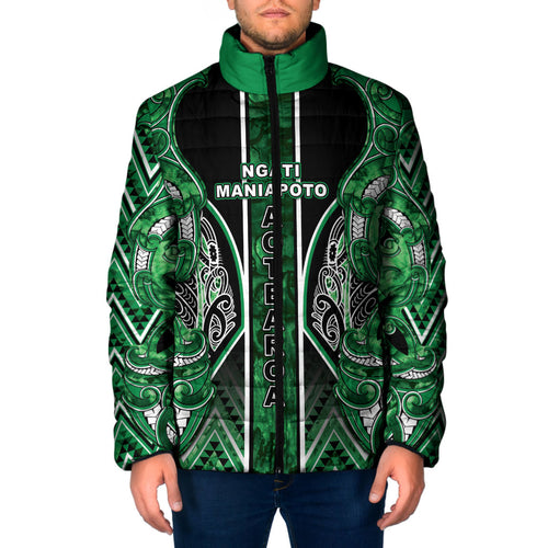 Aotearoa Ngati Maniapoto Padded Jacket Maori Tribal Green Paua Shell Pattern