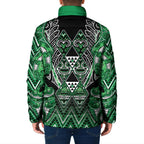 Aotearoa Ngati Maniapoto Padded Jacket Maori Tribal Green Paua Shell Pattern