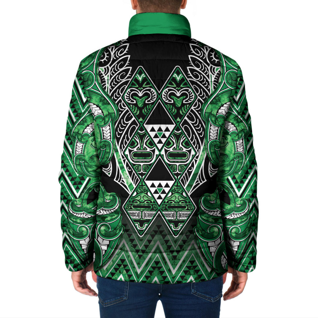 Aotearoa Ngati Maniapoto Padded Jacket Maori Tribal Green Paua Shell Pattern