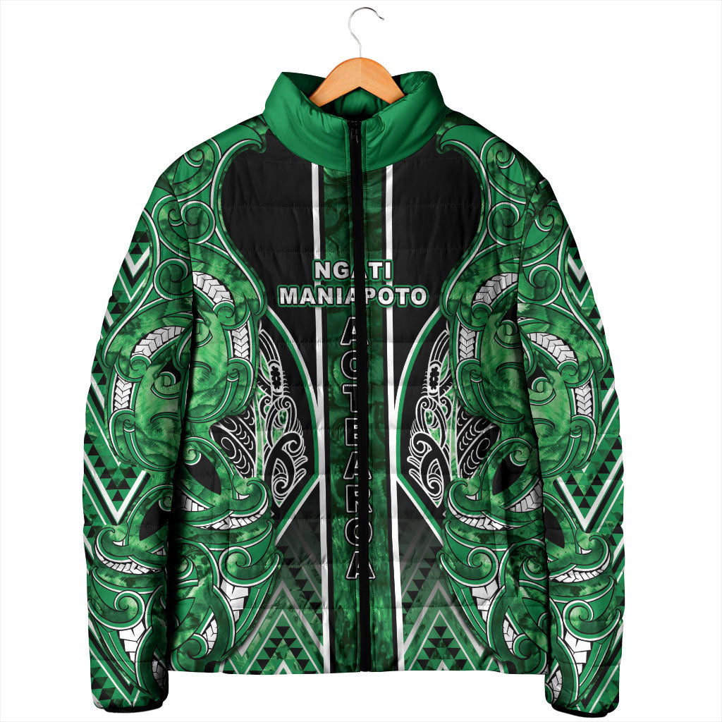 Aotearoa Ngati Maniapoto Padded Jacket Maori Tribal Green Paua Shell Pattern