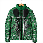 Aotearoa Ngati Maniapoto Padded Jacket Maori Tribal Green Paua Shell Pattern