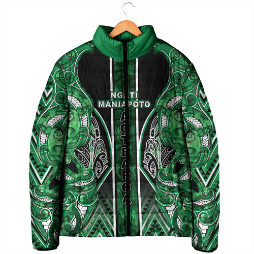 Aotearoa Ngati Maniapoto Padded Jacket Maori Tribal Green Paua Shell Pattern