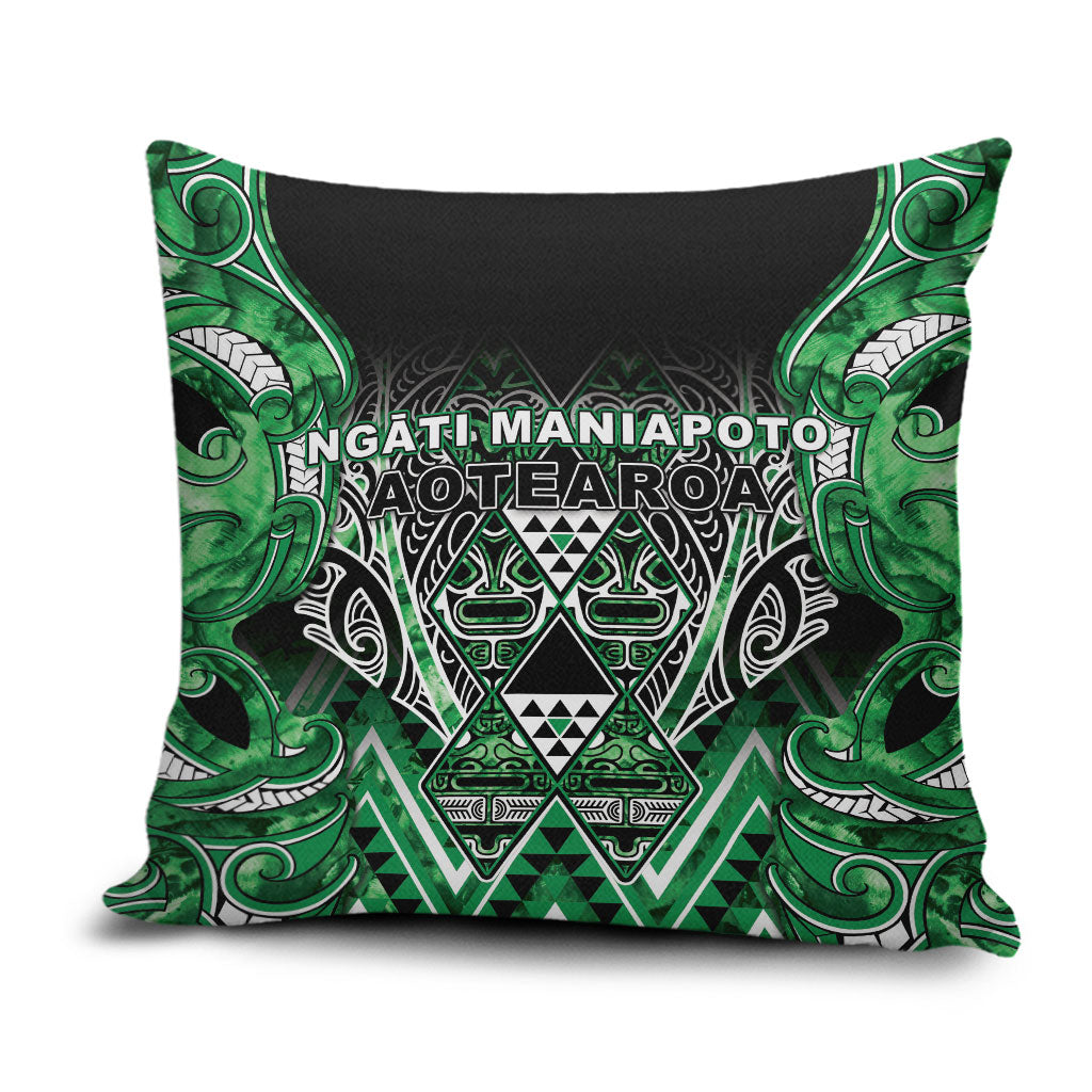 Aotearoa Ngati Maniapoto Pillow Cover Maori Tribal Green Paua Shell Pattern