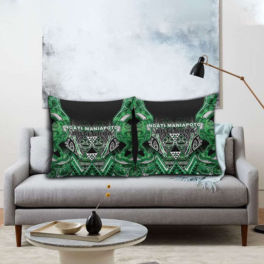 Aotearoa Ngati Maniapoto Pillow Cover Maori Tribal Green Paua Shell Pattern
