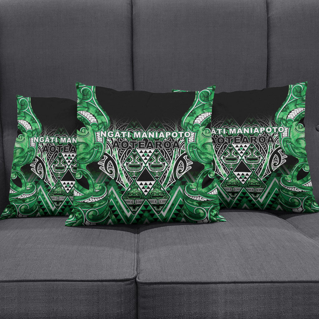 Aotearoa Ngati Maniapoto Pillow Cover Maori Tribal Green Paua Shell Pattern