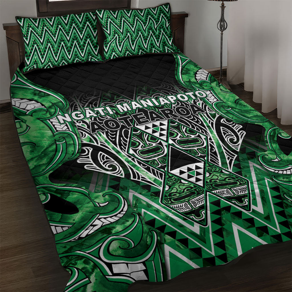 Aotearoa Ngati Maniapoto Quilt Bed Set Maori Tribal Green Paua Shell Pattern