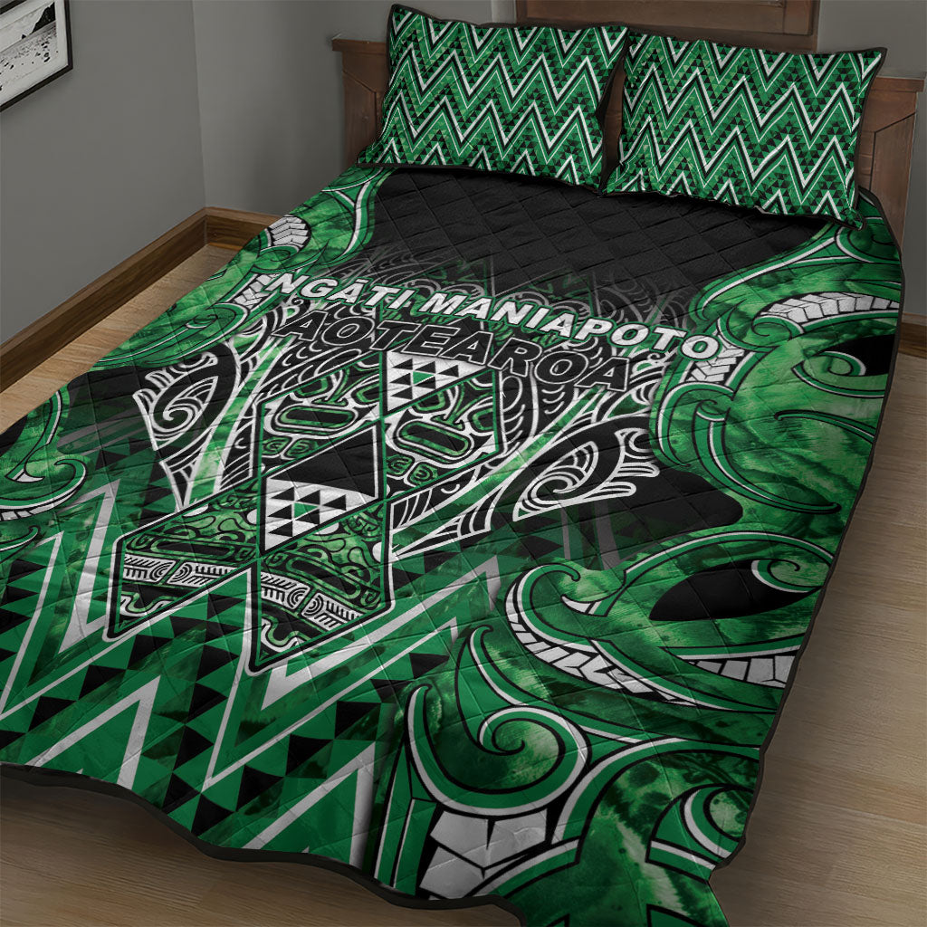 Aotearoa Ngati Maniapoto Quilt Bed Set Maori Tribal Green Paua Shell Pattern